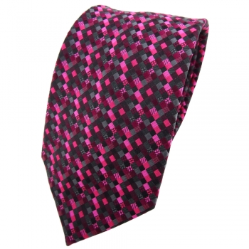 TigerTie Krawatte lila magenta pink schwarz anthrazit grau gemustert - Binder