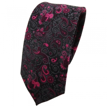 Schmale TigerTie Krawatte magenta lila schwarz grau gemustert Paisley - Binder Tie