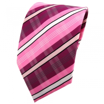 TigerTie Krawatte lila violett rosa pink weiß schwarz grau gestreift - Binder