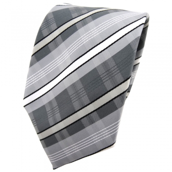 TigerTie Krawatte silber grau anthrazit weiß schwarz gestreift - Binder Tie