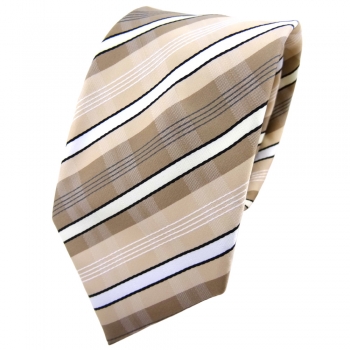 TigerTie Krawatte beige elfenbein weiß schwarz grau gestreift - Binder Tie