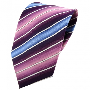 TigerTie Krawatte lila dunkellila rosa blau creme gestreift - Tie Binder