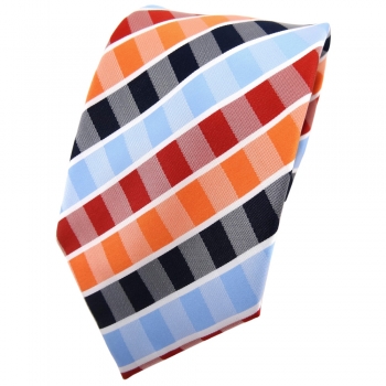 TigerTie Krawatte orange rotorange blau hellblau weiß gestreift - Binder Tie