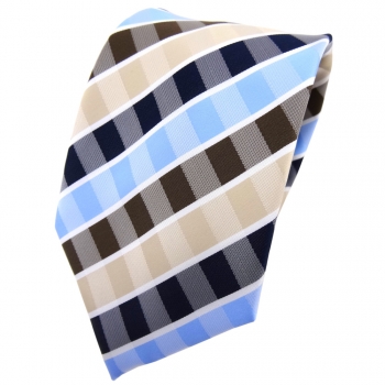 TigerTie Krawatte beige braun blau hellblau weiß gestreift - Binder Tie
