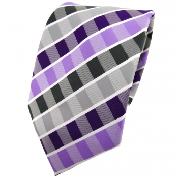TigerTie Krawatte lila flieder grau anthrazit weiß gestreift - Binder Tie