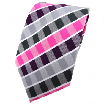 TigerTie Krawatte lila violett pink grau anthrazit weiß gestreift - Binder Tie