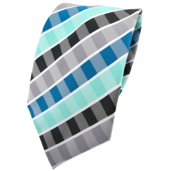 TigerTie Krawatte türkis mint wasserblau grau anthrazit weiß gestreift - Binder