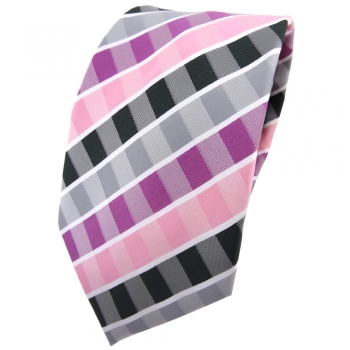 TigerTie Krawatte rosa rotviolett grau anthrazit weiß gestreift - Binder Tie