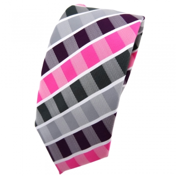 Schmale TigerTie Krawatte lila violett pink grau anthrazit weiß gestreift - Tie