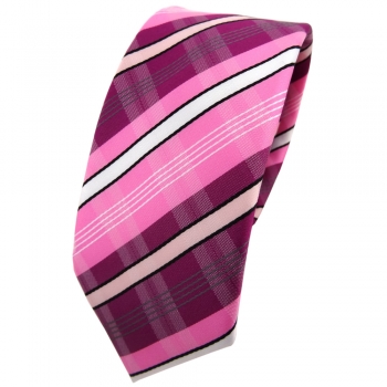 Schmale TigerTie Krawatte lila violett rosa pink weiß schwarz grau gestreift