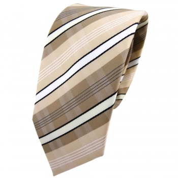 Schmale TigerTie Krawatte beige elfenbein weiß schwarz grau gestreift - Binder