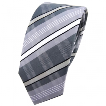 Schmale TigerTie Krawatte silber grau anthrazit weiß schwarz gestreift - Binder