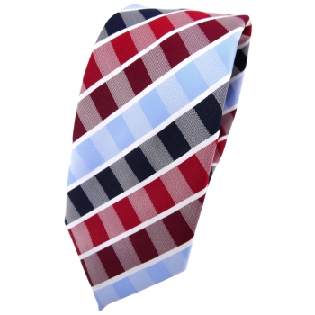 Schmale TigerTie Krawatte rot rubinrot blau hellblau weiß gestreift - Binder Tie