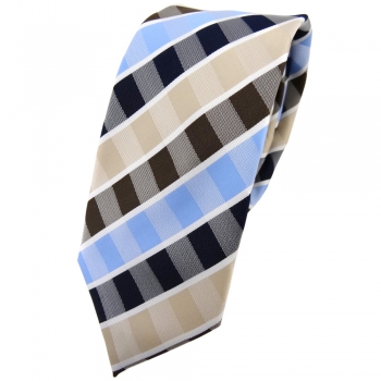schmale TigerTie Krawatte beige braun blau hellblau weiß gestreift - Binder Tie