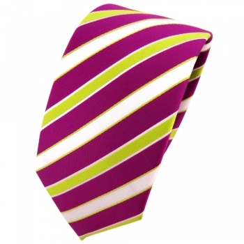 Schmale TigerTie Krawatte magenta fuchsia grün weiß gestreift - Binder Tie