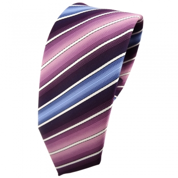 Schmale TigerTie Krawatte lila dunkellila rosa blau creme gestreift - Tie Binder