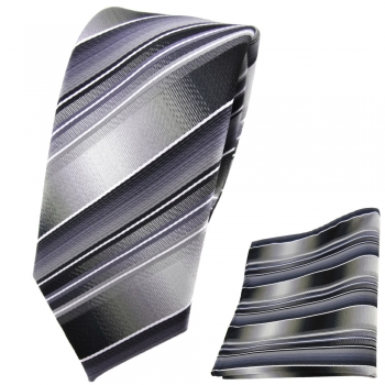 Schmale TigerTie Krawatte + Einstecktuch grau silber anthrazit hellgrau - Tuch