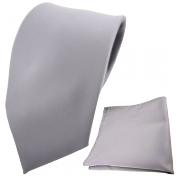 TigerTie Designer Krawatte + Einstecktuch grau hellgrau silber einfarbig