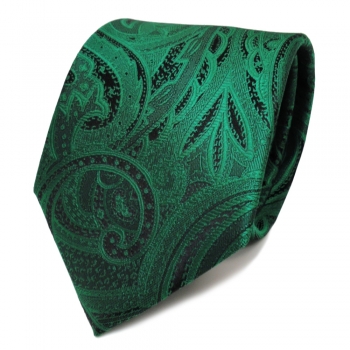 Elegante TigerTie Krawatte grün smaragdgrün schwarz Paisley - Krawatte Tie