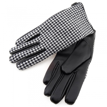 Kinder Handschuhe schwarz weiß gemustert - Größe M - Handschuhe Kunstleder