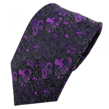 TigerTie Krawatte lila magenta schwarz grau gemustert Paisley - Binder Tie