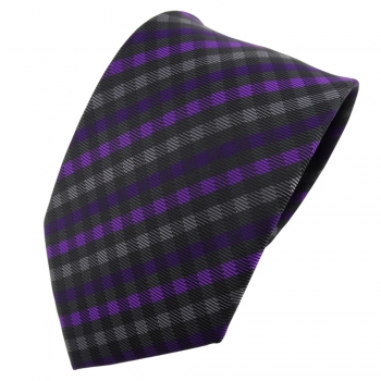 TigerTie Designer Krawatte lila violett anthrazit schwarz kariert - Schlips Tie