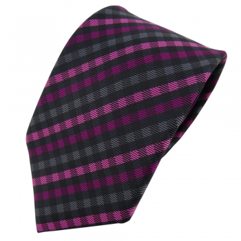 TigerTie Designer Krawatte magenta anthrazit schwarz kariert - Schlips Tie