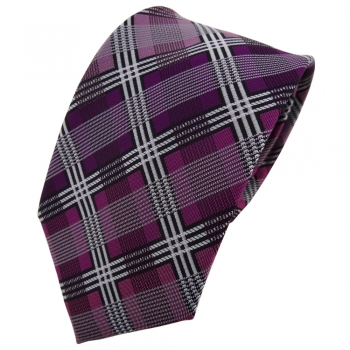 TigerTie Designer Krawatte magenta silber grau schwarz kariert - Schlips Tie