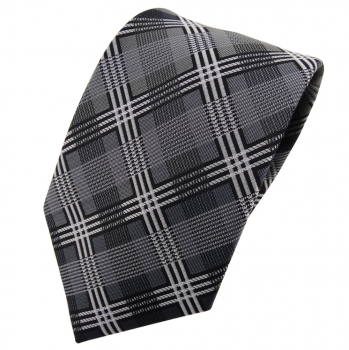 TigerTie Designer Krawatte silber anthrazit grau schwarz kariert - Schlips