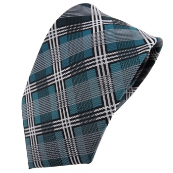 TigerTie Designer Krawatte türkis silber grau schwarz kariert - Schlips Tie