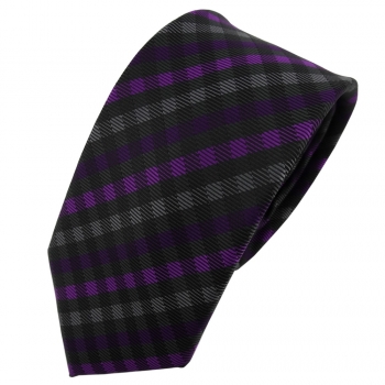 Schmale TigerTie Krawatte lila violett anthrazit schwarz kariert - Schlips Tie