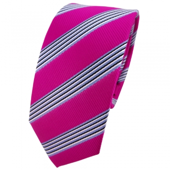 Schmale TigerTie Designer Krawatte pink blau schwarz weiß gestreift
