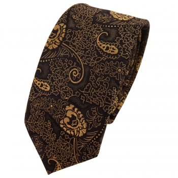 schmale TigerTie Krawatte gold bronze schwarz Paisley - Binder Tie Polyester