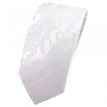 Schmale TigerTie Krawatte weiß schneeweiß gemustert - Binder Tie Polyester