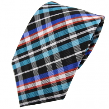 TigerTie Krawatte türkis orange blau schwarz silber kariert - Binder Tie