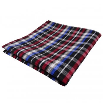 TigerTie Einstecktuch rot blau beige schwarz silber kariert - Tuch Polyester