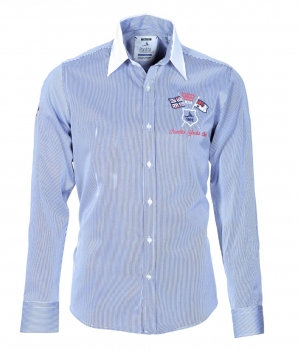 Pontto Designer Hemd Shirt in blau weiß gestreift langarm Modern-Fit Gr.S
