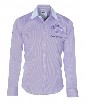 Pontto Designer Hemd Shirt in lila weiß gestreift langarm Modern-Fit Gr.S