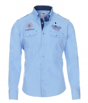 Pontto Designer Hemd Shirt in blau hellblau einfarbig langarm Modern-Fit Gr. S