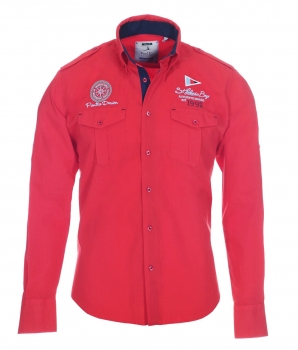 Pontto Designer Hemd Shirt in rot knallrot einfarbig langarm Modern-Fit Gr. L