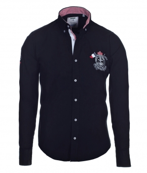 Pontto Designer Hemd Shirt in schwarz einfarbig langarm Modern-Fit Gr. M