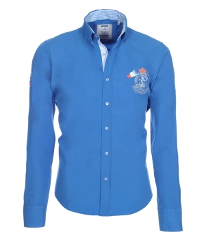 Pontto Designer Hemd Shirt in blau himmelblau einfarbig langarm Modern-Fit Gr.S