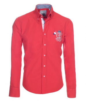 Pontto Designer Hemd Shirt in rot knallrot einfarbig langarm Modern-Fit Gr.S