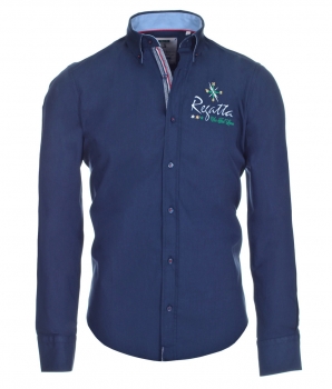 Pontto Designer Hemd Shirt in blau marine einfarbig langarm Modern-Fit Gr. L