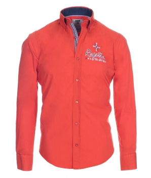 Pontto Designer Hemd Shirt in orange rotorange einfarbig langarm Modern-Fit Gr.S