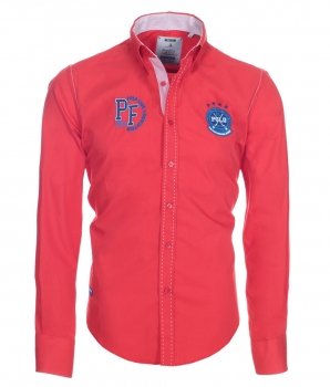 Pontto Designer Hemd Shirt in rot blau weiß langarm Modern-Fit Gr. L