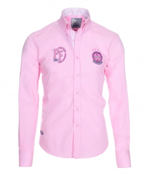 Pontto Designer Hemd Shirt in rosa pink blau weiß langarm Modern-Fit Gr. L