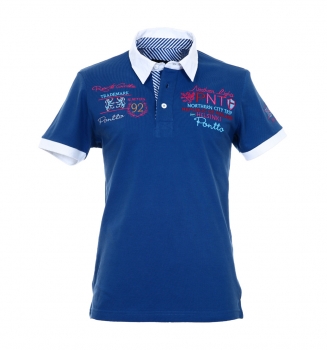 Pontto Herren Designer Polo Hemd Shirt blau kurzarm Gr. S - Polohemd Poloshirt