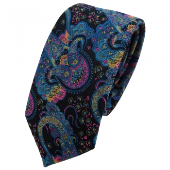 Schmale TigerTie Designer Krawatte türkis rosa gelb Paisley - Binder Tie