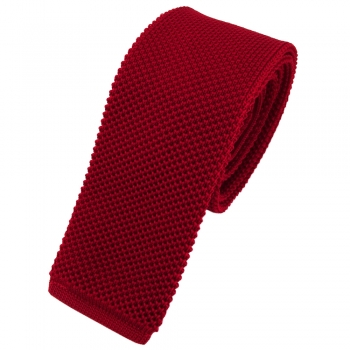 TigerTie - schmale Strickkrawatte rot einfarbig uni - Krawatte Polyester Tie